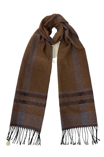 Sarar Patterned Mustard Gray Double Sided Scarf M-34