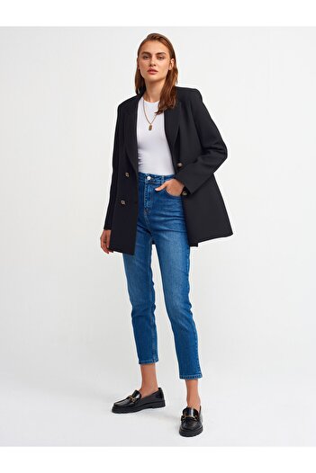 Dilvin Pantaloni Mom Blue Marine Lycra cu talie înaltă