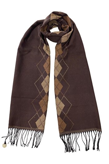 Sarar Baklava Pattern Brown Beige Double Sided Scarf M-25