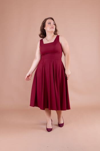 Bidoluelbise Women's Plus Size Square Collar Midi Length Dress