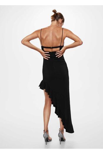 MANGO Woman Asimetrik Fırfırlı Elbise