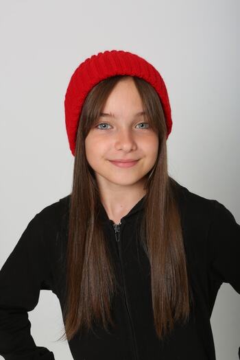 MARBERRY Ribbed Red Knitted Girl's Beret