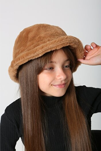 MARBERRY Soft Textured Camel Plush BucKet - Girl's Hat