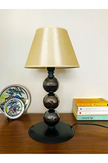 asellus Munis Series 3 Ball Exclusive Smoked Coated Lampshade Table Lamp, Decoration, Fabric Head