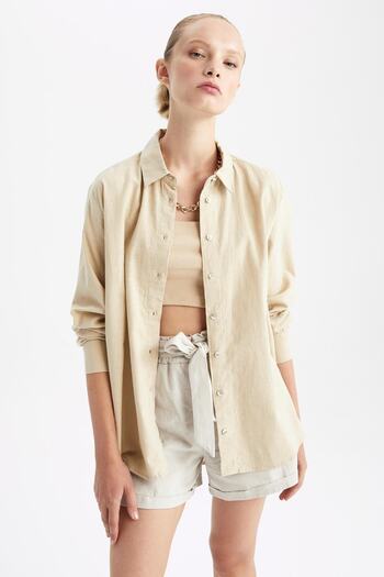 DeFacto Oversize Fit Linen Blend Long Sleeve Tunic