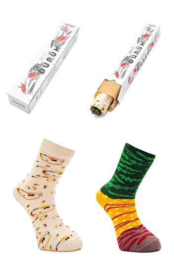 too'b Wrap Kebab Patterned Unisex Colorful Gift Socks 2 Pairs