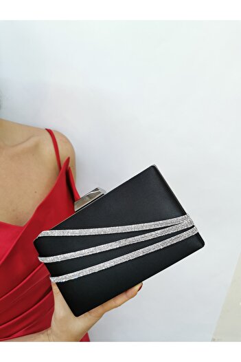 NAZART Clutch elegant din satin negru pentru femei