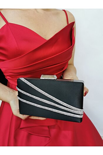 NAZART Clutch elegant din satin negru pentru femei