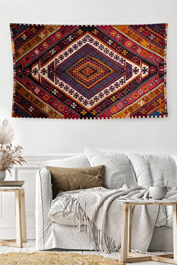 BAMBAŞKA MODA Etnik Kilim Desen Yıkanabilir Leke Tutmaz Leke Tutmaz Dekoratif Duvar Örtüsü