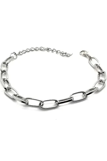 Kusakli Unisex Elegant Oval Rectangle Gray Chain Bracelet