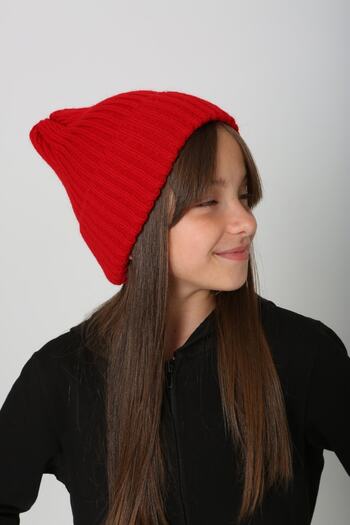 BALIENTE Ribbed Red Knitted Girl's Beret