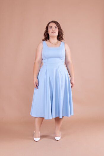 Bidoluelbise Women's Plus Size Square Collar Midi Length Dress
