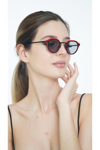 TomyHelf Women's Sunglasses Oval Red Frame Black Glass