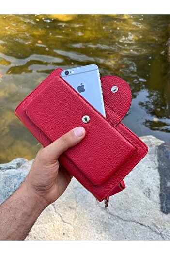DERKON Oslo Telefon Bölmeli Elden Tutmalı Kırmızı Cüzdan