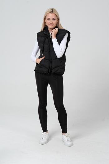diaves Women's Black Hooded Lining Fiber Filled Short Inflatable Vest