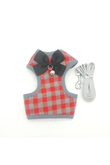 Mixpet Large Red Plaid Dog Collar with Bow Tie