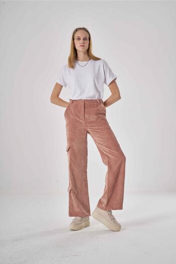 Mizalle Corduroy Dusty Rose Velvet Trousers