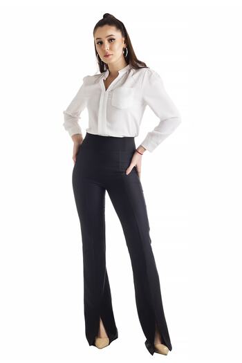 DEFİLE LUX Slit Spanish Double Crepe Trousers Black
