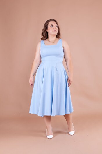 Bidoluelbise Women's Plus Size Square Collar Midi Length Dress