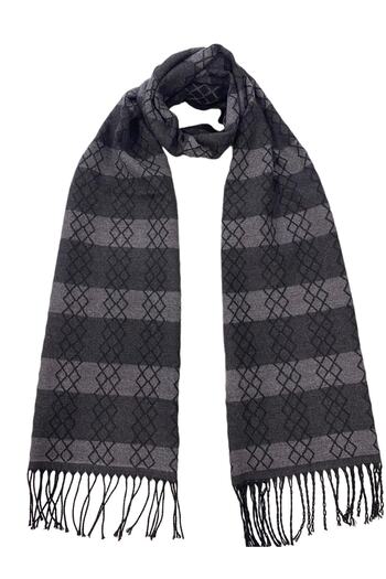 Sarar Geometric Patterned Anthracite Black Double Sided Scarf M-29