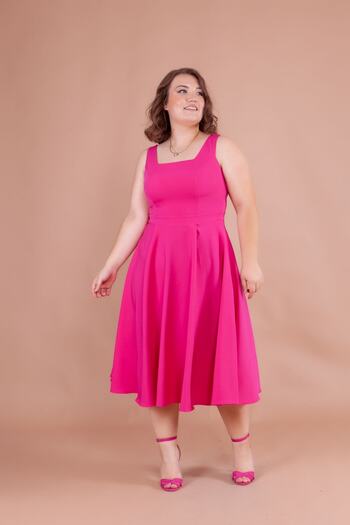 Bidoluelbise Women's Plus Size Square Collar Midi Length Dress