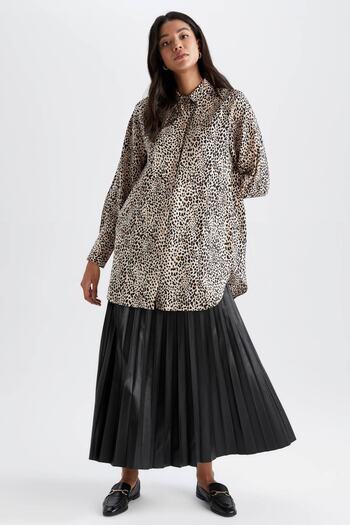 DeFacto Faux Leather Maxi Pleated Skirt