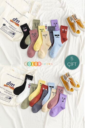 Color Socks مجموعة من 5 جوارب للجنسين بأوجه مرحة