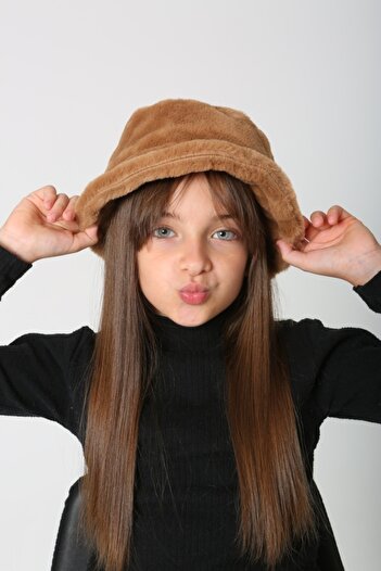 MARBERRY Soft Textured Camel Plush BucKet - Girl's Hat