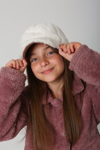 BALIENTE Girl's Ecru Plush Cap Hat - Soft Texture