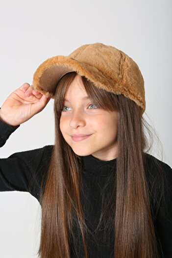 MARBERRY Soft Textured Camel Plush Girls' Cap Hat