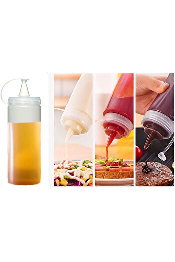 bimbambom Transparent Sauce Bottle Oil Pot Vinegar Sauce Bottle with Lid 400 ml 2 Pieces