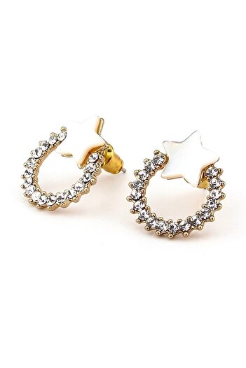 Solfera Shiny Stone Moon Star Turkish Women's Earrings - Ex011