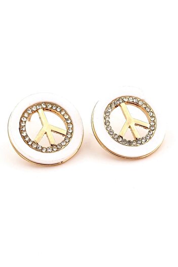Solfera White Round Peace Symbol Peace Women's Earrings Ex038