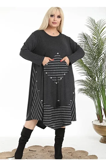 Kheos Cut Square Pocket Skirt Asymmetrical And Blocked Long Sleeve Dress