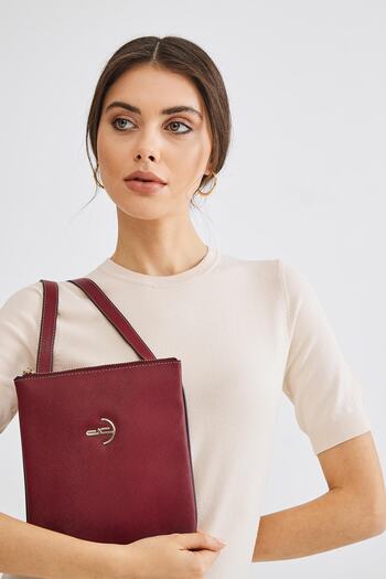 Deri Company Women's Basic Shoulder Bag Plain Patterned Logo Claret Red (4029b)214028