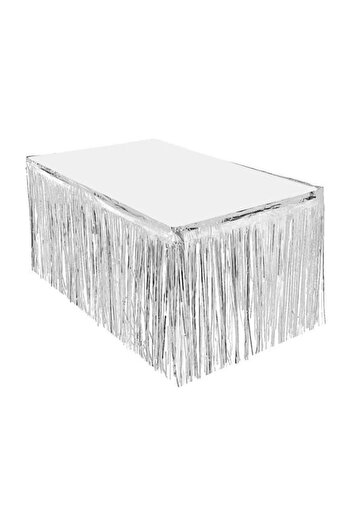 Uzay Ambalaj Metalized Foil Silver Table Skirt (tasseled)