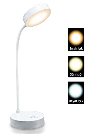 The Wlue Şarjlı Dokunmatik Led Çalışma Okuma Işığı Flexible Masa Lambası 3 Kademeli Beyaz