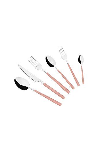 Tantitoni 36 Pieces Double Matte Glitter Pink Stainless Steel Cutlery Set