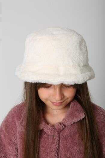 BALIENTE Girl's Ecru Plush Bucket Hat - Soft Texture