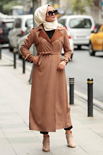 modabirsen Ολόσωμη καμπαρντίνα Hijab Suede με ζώνη