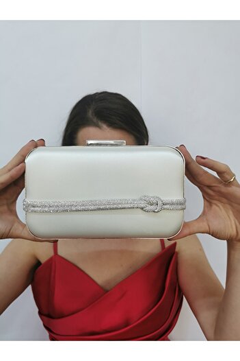 NAZART Women's Satin Stoned Mother of Pearl Evening Dress Clutch Portfolio Evening Bag