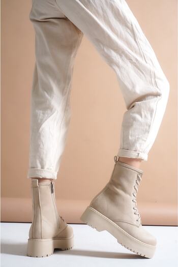 TOPUK Adda Women's Nude Suede Laced Thick Soled Bootie