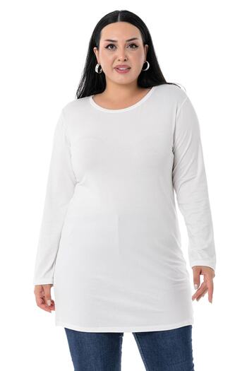 DISENTIS MODEST Plus Size Round Neck Long Sleeve Viscose Long Ecru Body