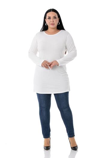 DISENTIS MODEST Plus Size Round Neck Long Sleeve Viscose Long Ecru Body