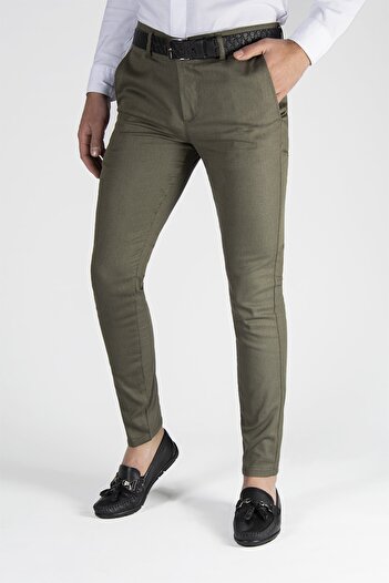 Terapi Men Erkek Haki Slim Fit Düz Model İtalyan Kesim Keten Pantolon