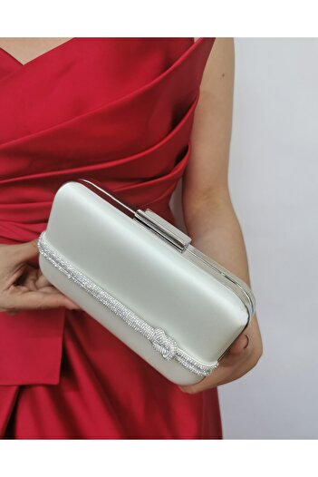 NAZART Women's Satin Stoned Mother of Pearl Evening Dress Clutch Portfolio Evening Bag