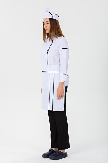 TIPTEKS White - Black Piping Chef Waist Apron