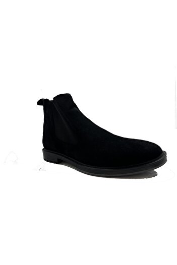 Boots Hakiki Nubuk Deri Siyah Bağcıksız Erkek Chelsea Bot