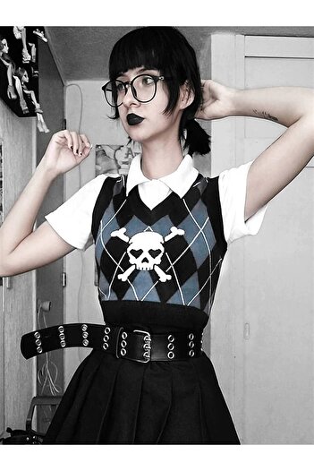 Touz Niiss Boutique Blue Skeleton Къс пуловер