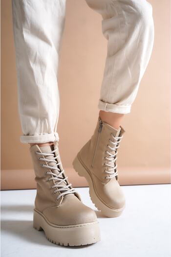 TOPUK Adda Women's Nude Suede Laced Thick Soled Bootie